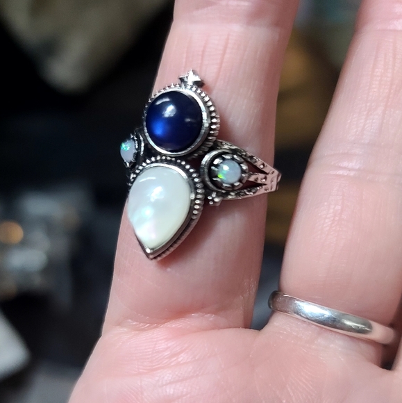 Moonstone & Lapis Sterling silver ring NEW - Picture 4 of 7